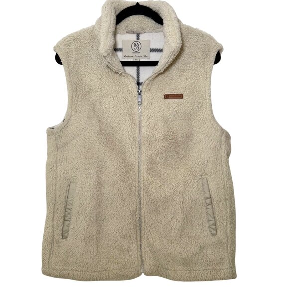 Sage Collective Sherpa Fleece Vest Cream Zip Up Plaid Lining Cozy Warm Medium - Picture 1 of 4